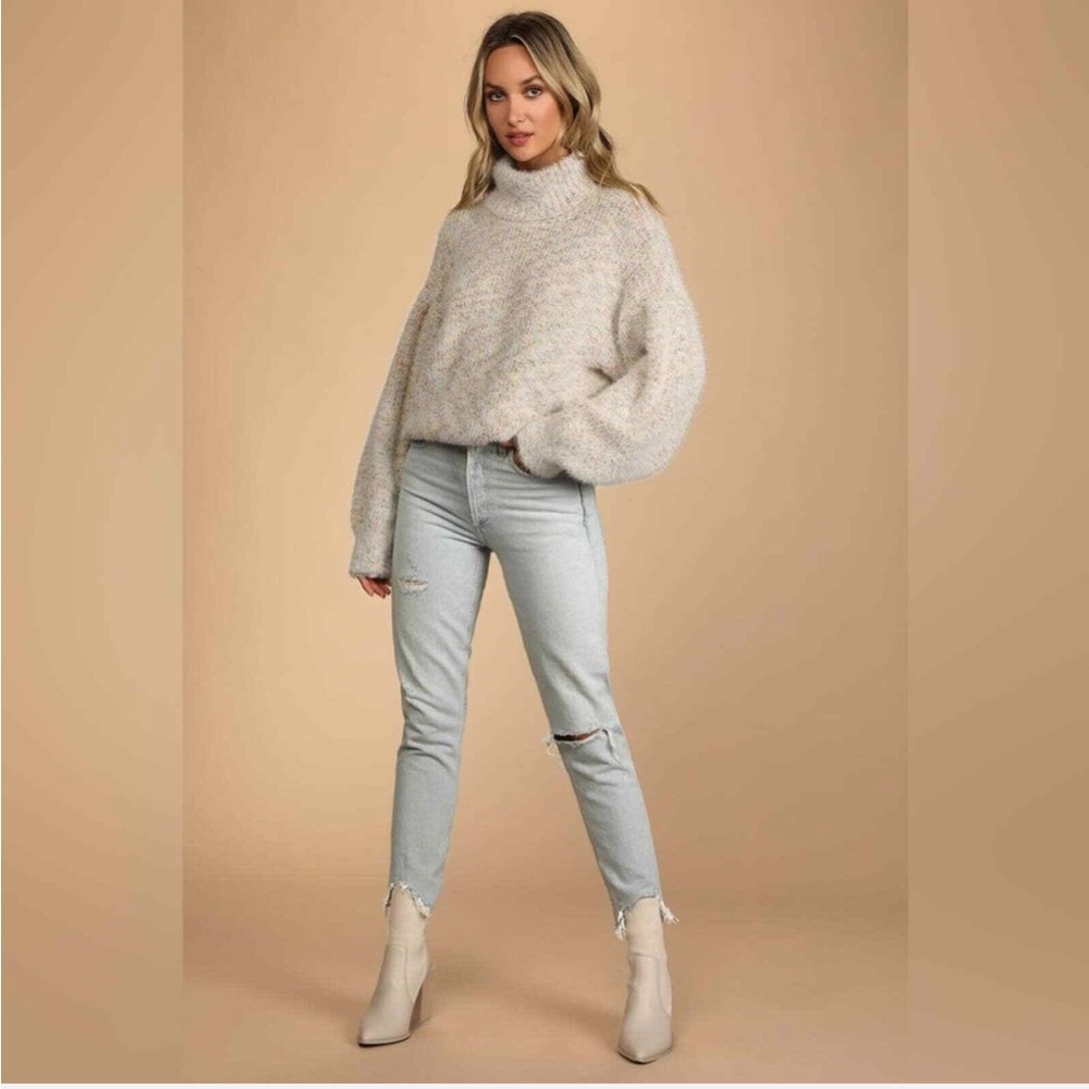 Lulus Get Creative Cream Multi Oversized Turtleneck Sweater - Picture 3 of 9